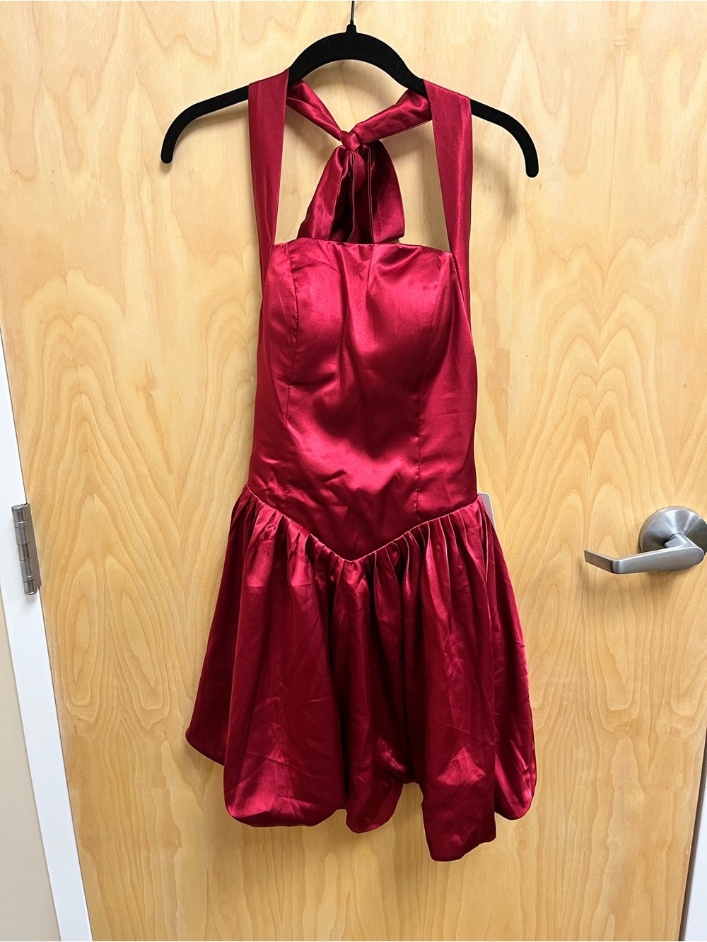 NWT Red Satin Halter Mini Dress Basque Waist and Bubble Skirt